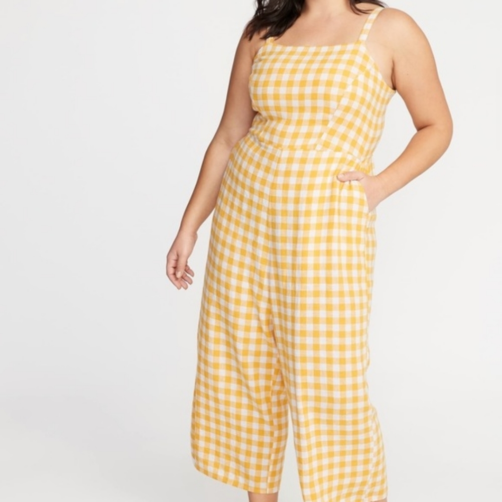 Old navy yellow plaid gingham jumpsuit